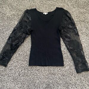 Elegant Black Lace Sleeve Top
